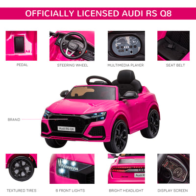 HOMCOM Audi RS Q8 6V Kids Electric Ride On Car Toy w/ Remote USB MP3 Bluetooth Pink 