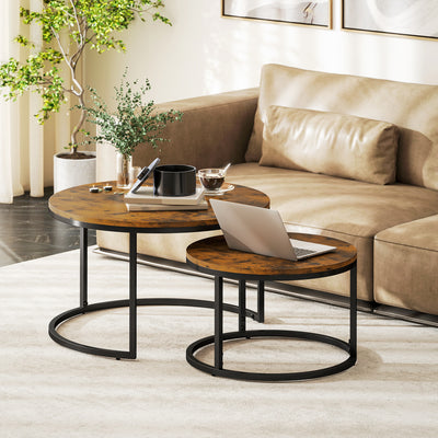 HOMCOM Set of Two Wood-Effect Stacking Tables - Rustic Brown 