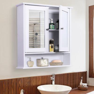 kleankin Wall-mounted Bathroom Cabinet Mirror Door Organiser Storage Shelves Living Room White 