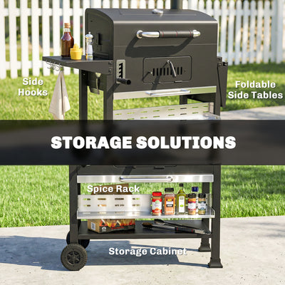 Outsunny Charcoal BBQ Grill Smoker with Electric Rotisserie Kit, Portable Barbecue Grill with Warming Rack, Black 