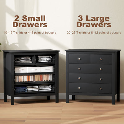 HOMCOM 5 Drawer Dresser for Bedroom, Modern Chest of Drawers, Wide Storage Unit for Living Room, Hallway, Black 