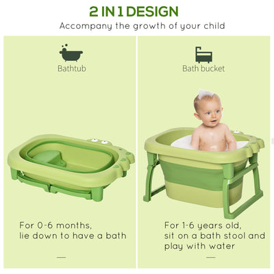 HOMCOM Foldable Baby Bathtub, with Stool - Green 