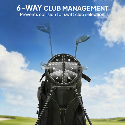 Outsunny Golf Stand Bag 6 Way Full-Length Dividers, Waterproof Golf Bag with 5 Pockets, Grey 