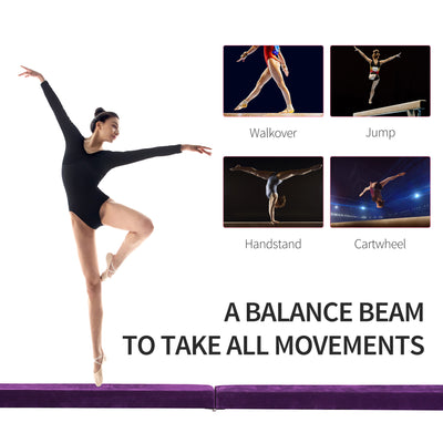 HOMCOM 2.1M 7FT Gymnastics Folding Balance Beam Home Gym Training Exercise Sports - Purple 
