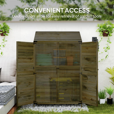 Outsunny 59 x 103.5 cm Two-Tier Wooden Garden Shed - Green 