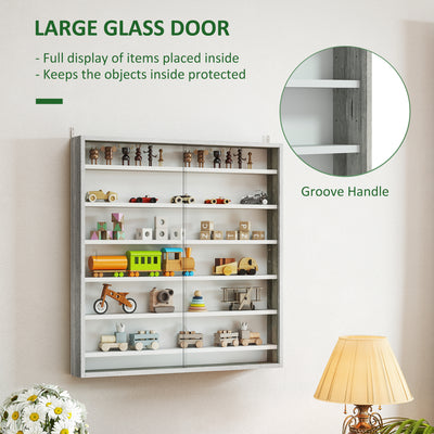 HOMCOM Six Shelf Display Cabinet, with Glass Doors - Graphite Wood Effect 