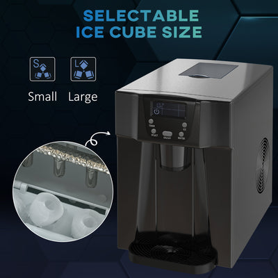 HOMCOM Ice Maker Machine and Water Dispenser, Counter Top Ice Cube Maker for Home with 3L Tank, Adjustable Cube Size, 9 Ice Cubes per 6-10 Minutes, No Plumbing Required, Black 