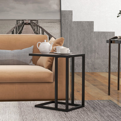 HOMCOM C Shape Bedside Table w/Metal Frame Marble-Effect Top Sofa Narrow Snack End Table for Living Room, Grey