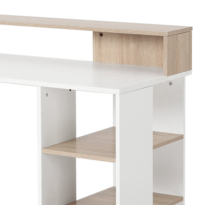 HOMCOM Computer Desk with Drawers and Storage Shelves, Reception Desk, Study Workstation for Home Office, 137 x 55 x 92cm, Oak and White 
