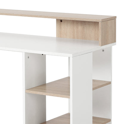 HOMCOM Computer Desk with Drawers and Storage Shelves, Reception Desk, Study Workstation for Home Office, 137 x 55 x 92cm, Oak and White 