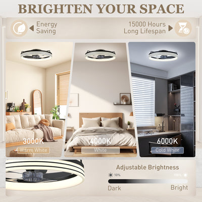 HOMCOM Ceiling Fans with Lights and Remote & App Control, 50cm LED Ceiling Fan Light with 3 Colour Temperatures, 6 Speed, Black 
