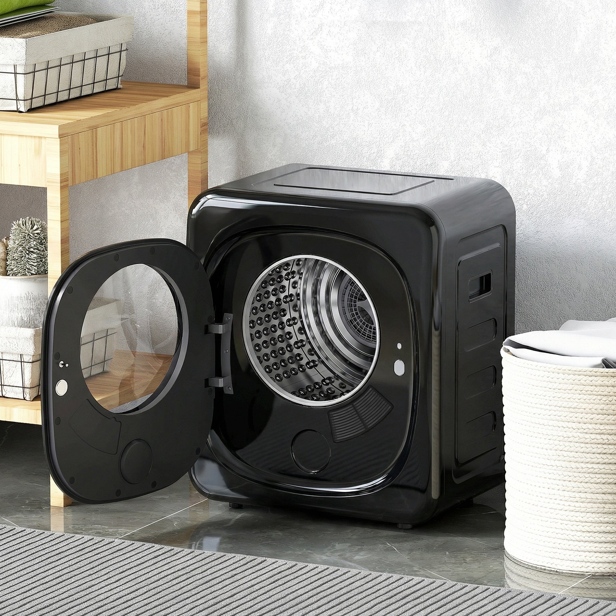 HOMCOM 4kg Vented Tumble Dryer with 5 Drying Mode, 800W Compact Freestanding Front Tumble Dryer Black 