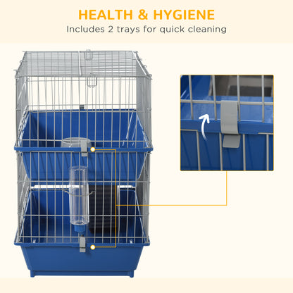PawHut Double Tier Small Animal Cage Rabbit Chinchillas Cage w/ Ramp Food Dish Water Bottle Deep Trays Pet Home 72 x 44 x 67 cm 
