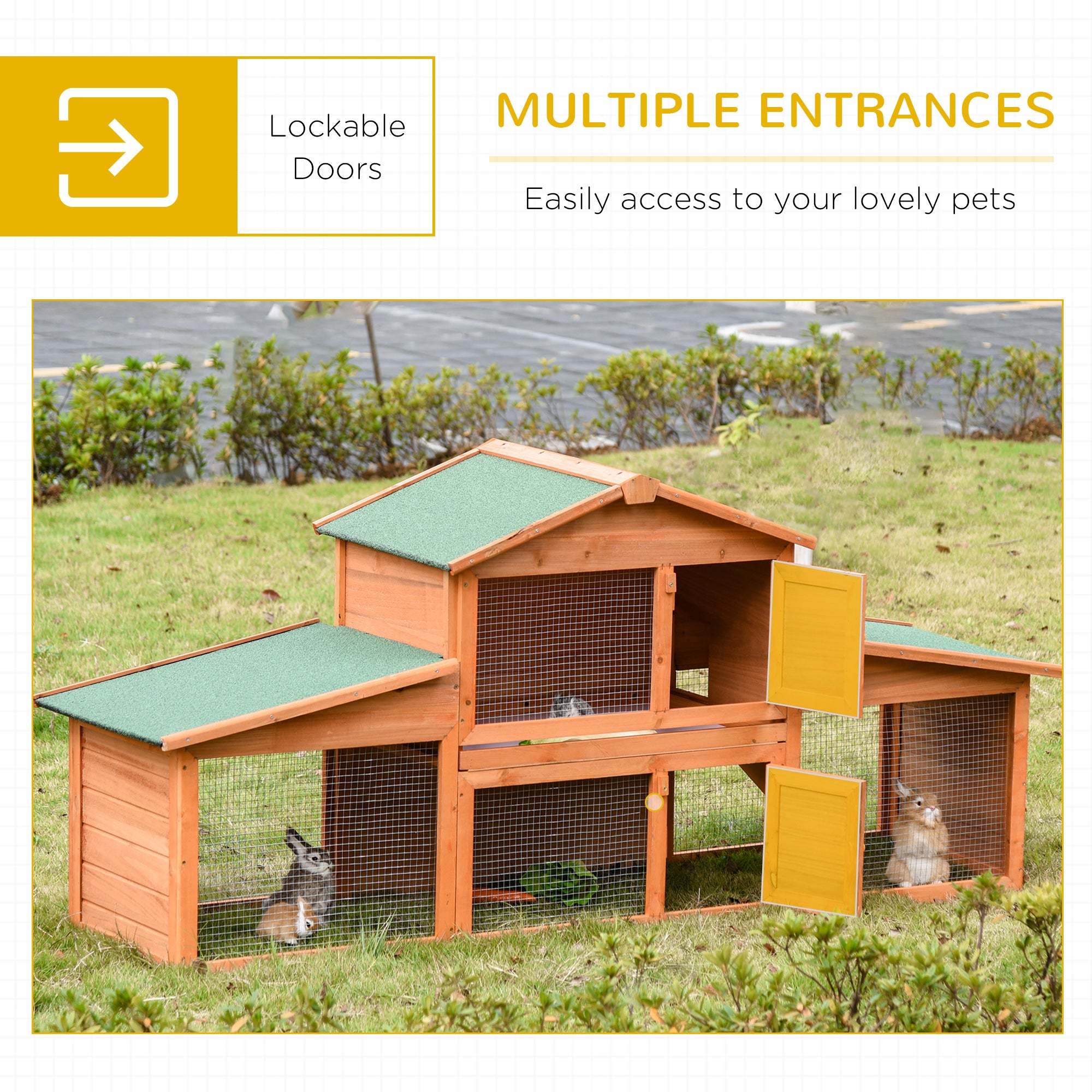 PawHut Large Rabbit Hutch Outdoor, Guinea Pig Hutch, Wooden Small Animal House, with Rabbit Run, 215 x 63 x 97 cm 