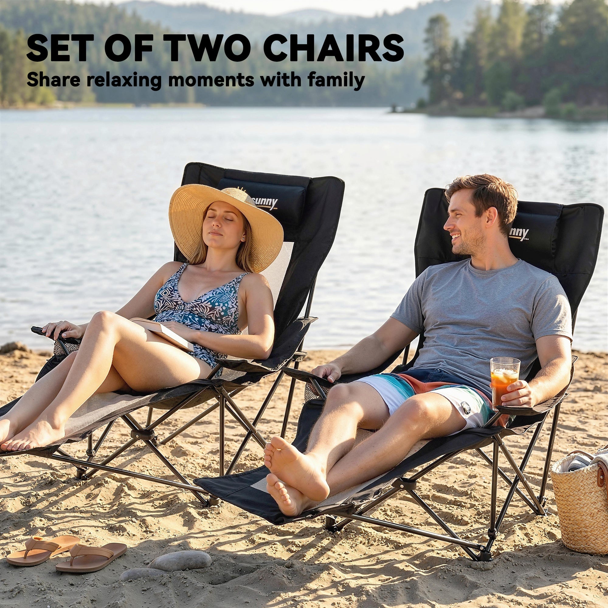 Outsunny Camping Chair Reclining Portable Camp Chair with Detachable Footrest Cup Holder Black 