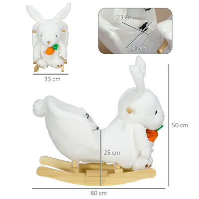 HOMCOM Kids Rabbit-Shaped Rocking Horse, with Safety Belt, Realistic Sounds, for Ages 18-36 Months - White 