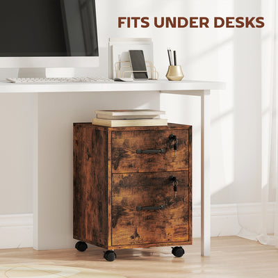 HOMCOM Rolling File Cabinet with 2 Drawers, Mobile Filing Cabinet with Hanging File Folder for Letter Sized Documents, Rustic Brown 