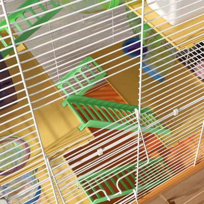 PawHut 5 Tier Hamster Cage Carrier Habitat w/ Exercise Wheels, Tunnel, Orange 