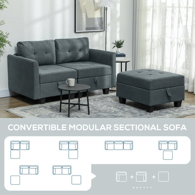 HOMCOM 'L' Shape Modular Storage Sofa - Dark Grey 