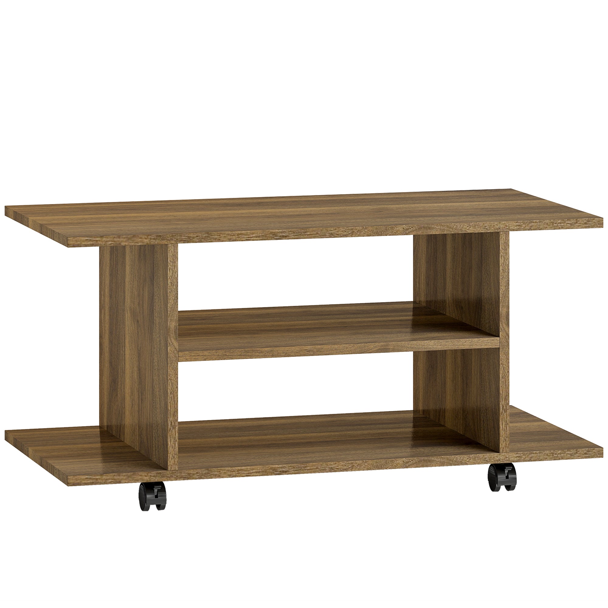 HOMCOM Modern TV Cabinet Stand Storage Shelves Table Mobile Bedroom Furniture Bookshelf Bookcase Walnut 