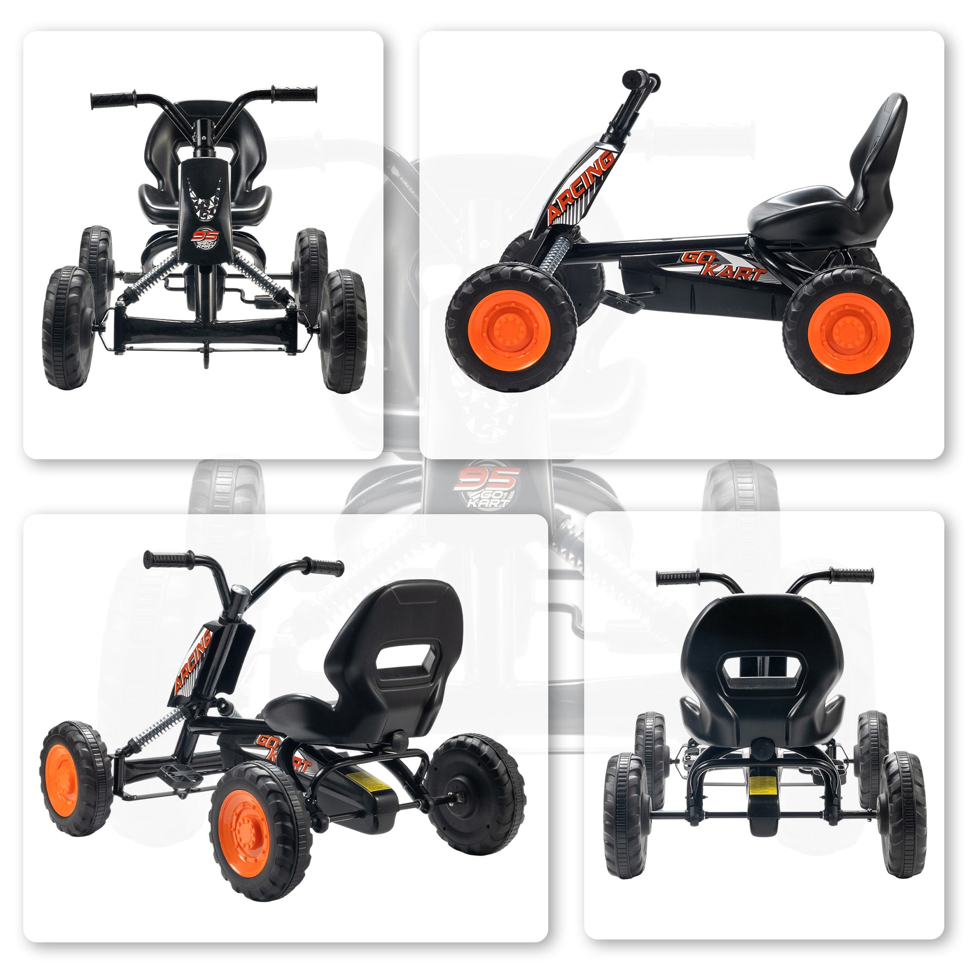 AIYAPLAY Kids Pedal Go Kart with Steel Frame, Sporty Design, for Ages 2-5 Years, Black 