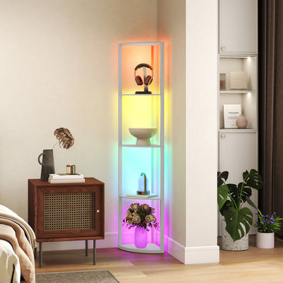 HOMCOM RGB LED Floor Lamp with Shelves, 5-Tier Dimmable Standing Lamp with Adjustable Brightness and Remote Control, Modern Corner Display Shelf Unit for Living Room Bedroom Office, Grey 