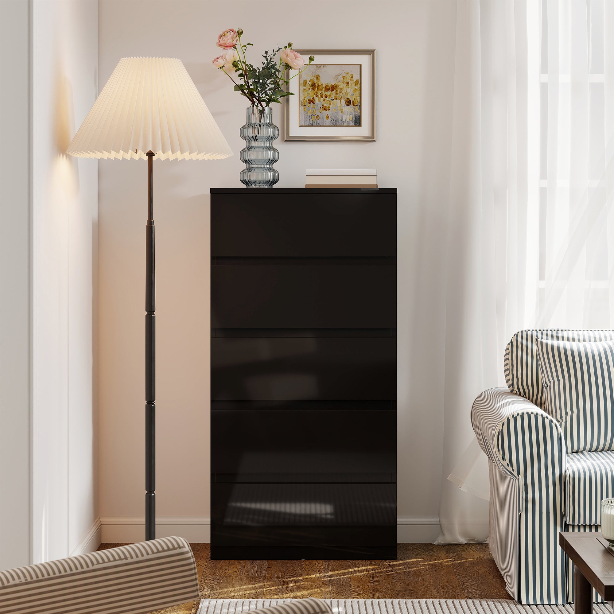 HOMCOM Chest of Drawers, 5-Drawer Storage Cabinets, Modern Dresser, Storage Drawer Unit for Bedroom 