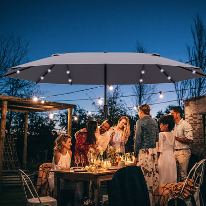 Outsunny 4.4m Double-Sided Sun Umbrella Patio Parasol LED Solar Lights Dark Grey 