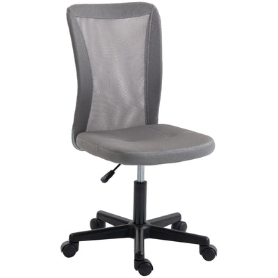 Vinsetto Computer Desk Chair, Mesh Office Chair with Adjustable Height and Swivel Wheels, Armless Study Chair, Grey 