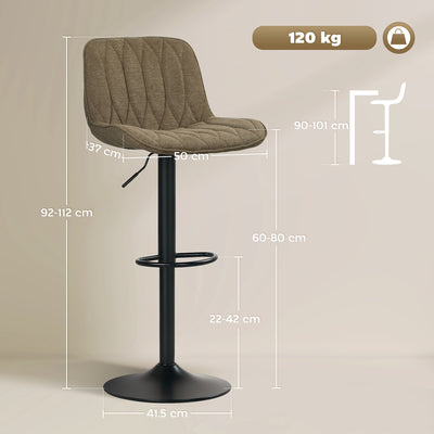 HOMCOM Set of Two Linen-Look Bar Stools - Brown 