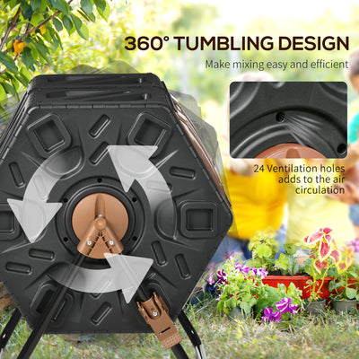 Outsunny 130L Double Chamber Composter - Black 