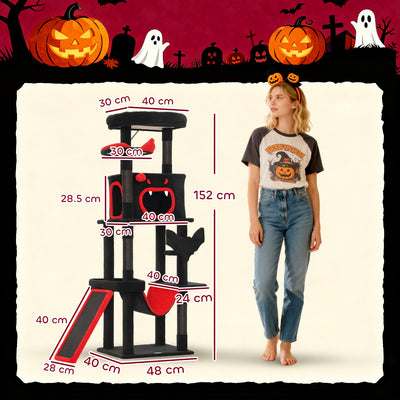 PawHut Gothic Cat Tree, 152 cm Multi-Level Cat Tower for Large Cats with Coffin Bed, Large Condo, for Halloween 