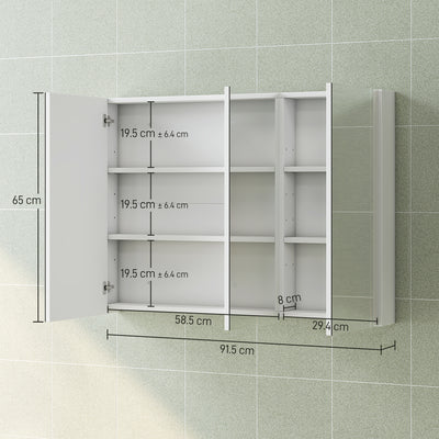 HOMCOM Three-Mirror Bathroom Storage Cabinet - White 