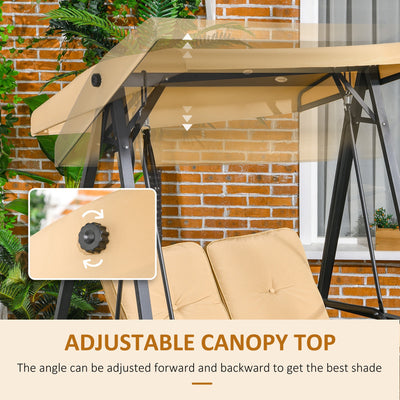 Outsunny Two-Seater Garden Swing Bench, with Adjustable Canopy - Beige 