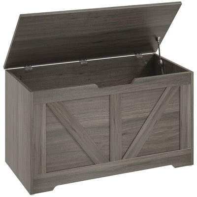 HOMCOM 100L Home Storage Box, with Safety Hinges - Charcoal Grey 