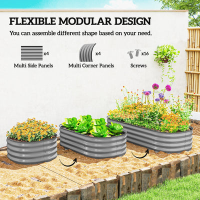 Outsunny Galvanised Raised Garden Bed, Metal Planter Box with Safety Edging, for Flowers, Herbs, Succulents, Silver 