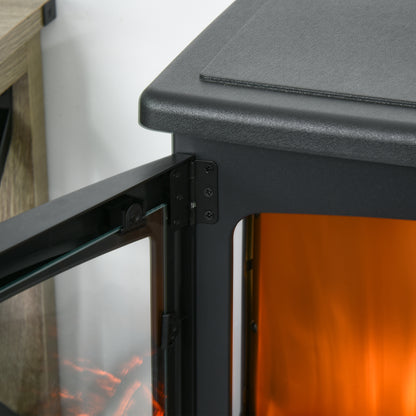 HOMCOM 900W/1800W Freestanding Electric Fireplace Room Heater w/ Adjustable Artificial Flame Tempered Glass Safe Home Warmth Retro Faux Fire 