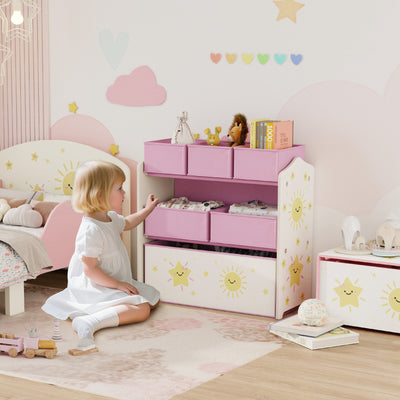 AIYAPLAY Kids Toy Storage Units, 3-Tier Toy Organiser Shelf with 6 Removable Boxes for Kids, Bedroom, Playroom, Pink 