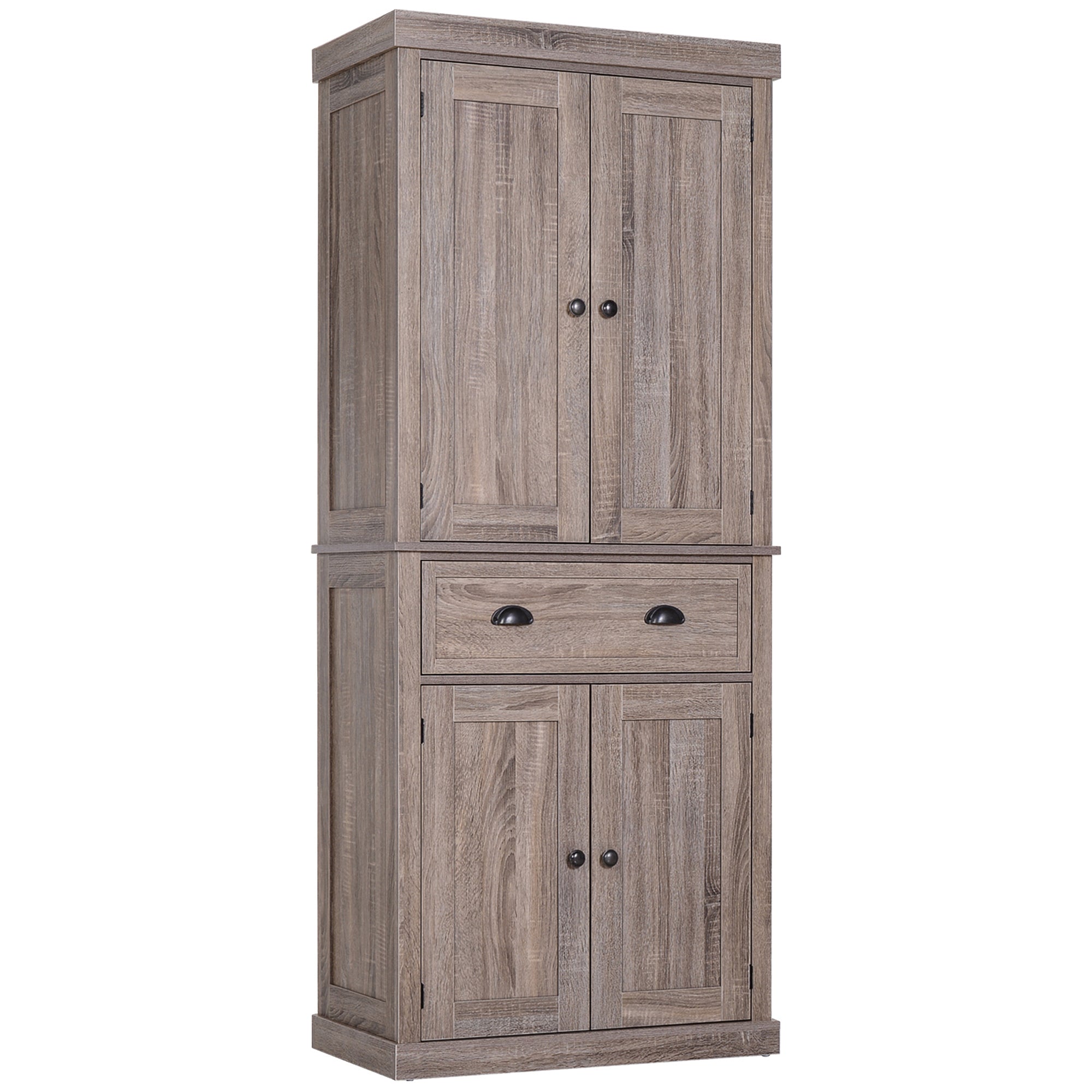 HOMCOM Freestanding Kitchen Cupboard, 184cm Tall Storage Cabinet with Doors and Shelves, Traditional Colonial 4-Door Kitchen Pantry Cupboard with Drawer, Dark Wood Grain 