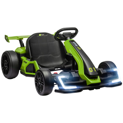 HOMCOM 24V Electric Go Kart for Kids with Adjustable Seat for 6-12 Years, Green 