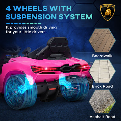 AIYAPLAY Lamborghini Revuelto Licensed 12V Ride on Car w/ Butterfly Doors, Transport Wheels, Suspension, Remote Control, Pink 