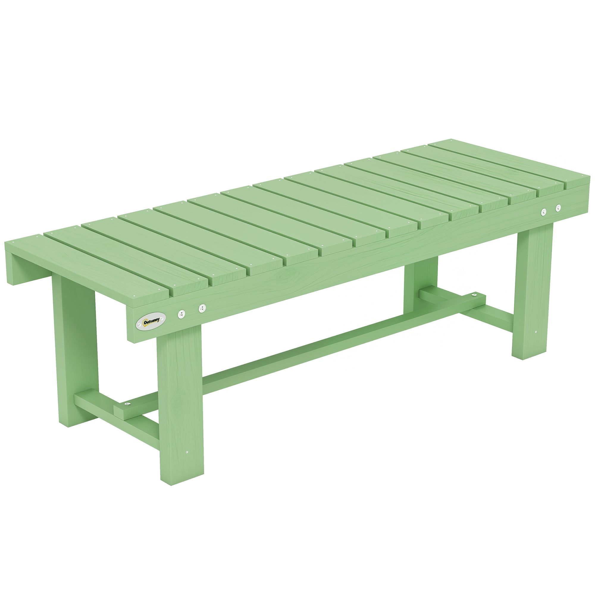 Outsunny Wooden Garden Bench, Backless Outdoor Loveseat with Slatted Seat, Light Green 
