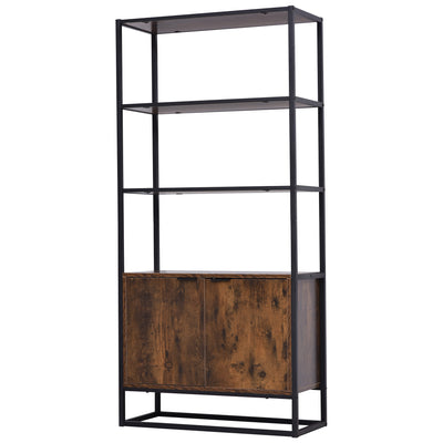 HOMCOM Industrial Bookshelf, Storage Shelf, Large Bookcase with 3 Open Shelves, Multifunctional Rack for Living Room, Office, Rustic Brown and Black 
