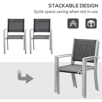 Outsunny Garden Chairs Set Of 2 Outdoor Chairs with Steel Frame Texteline Seats for Dining Patio Balcony Grey and Black