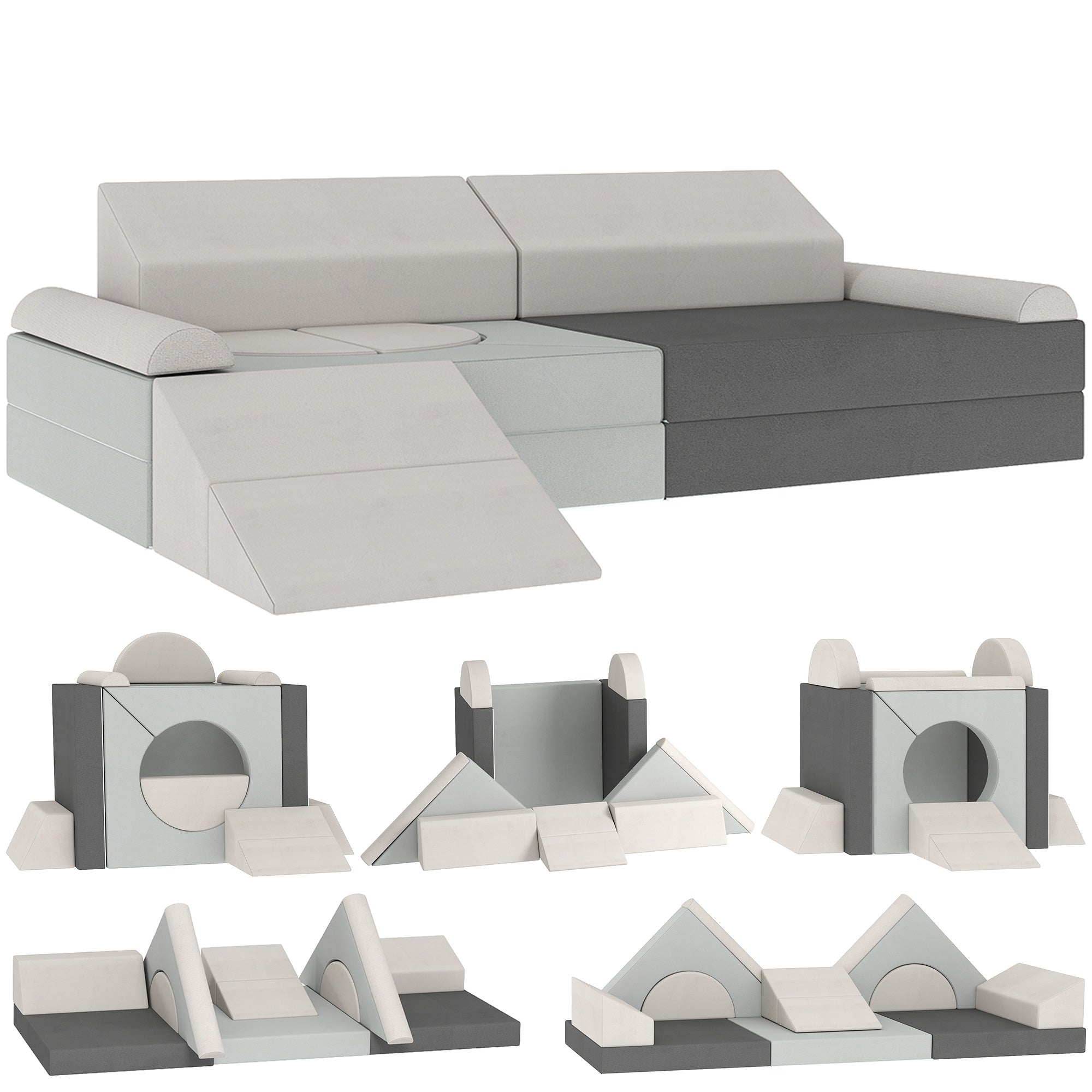 AIYAPLAY Kids Play Sofa, 12 Pieces Foam Modular Soft Play Set for Playroom, Children Convertible Sofa for Boys and Girls, Grey 