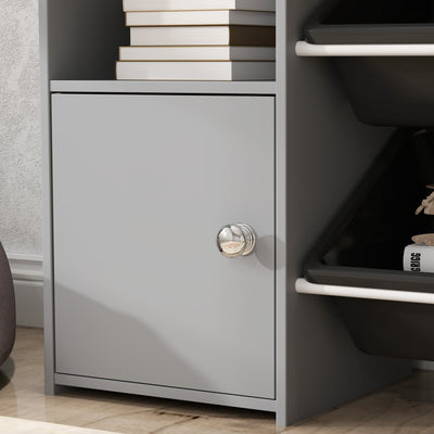 AIYAPLAY Toy Storage Unit with 8 Removable Bins, Storage Shelves, Cabinet, Grey 