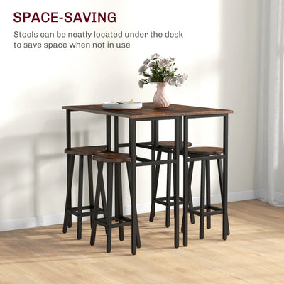 HOMCOM 6-Piece Bar Table Set, 2 Breakfast Tables with 4 Stools, Counter Height Dining Tables & Chairs for Kitchen, Living Room, Rustic Brown 