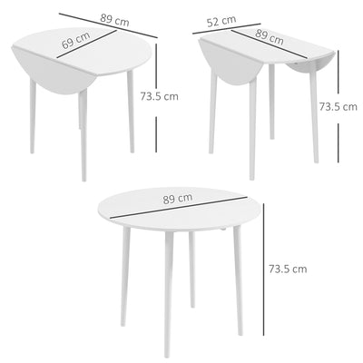 HOMCOM Folding Dining Table for 4, Round Drop Leaf Table, Modern Space Saving Small Kitchen Table with Wood Legs for Dining Room, White 