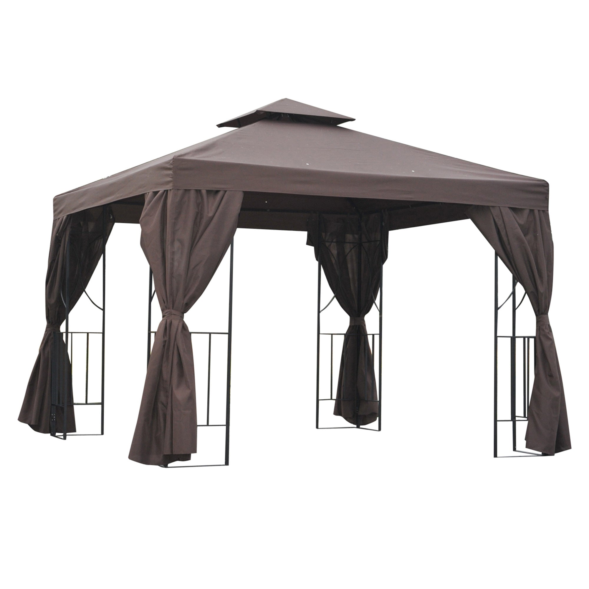 Outsunny 3 x 3 m Garden Gazebo Double Roof Marquee Patio Wedding Party Tent Canopy Shelter with Sidewalls (Brown) 