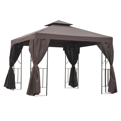 Outsunny 3 x 3 m Garden Gazebo Double Roof Marquee Patio Wedding Party Tent Canopy Shelter with Sidewalls (Brown) 